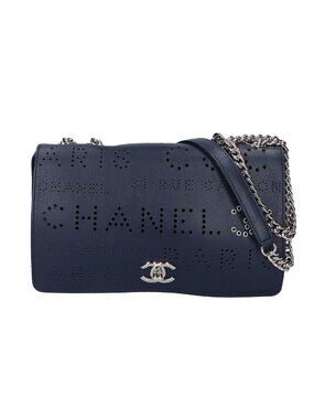 Chanel Perforated Logo Single Flap Chain Bag Navy